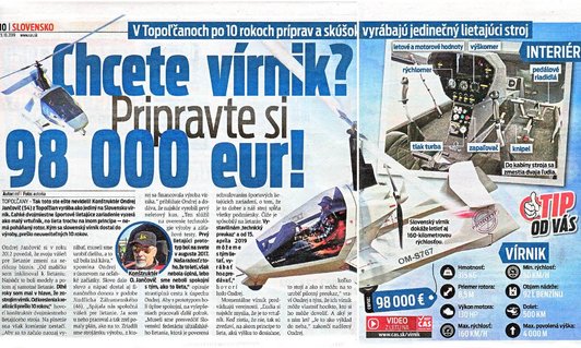 After 10 years of preparation and testing in Topoľčany, they produce a unique flying machine GYROCOPTER